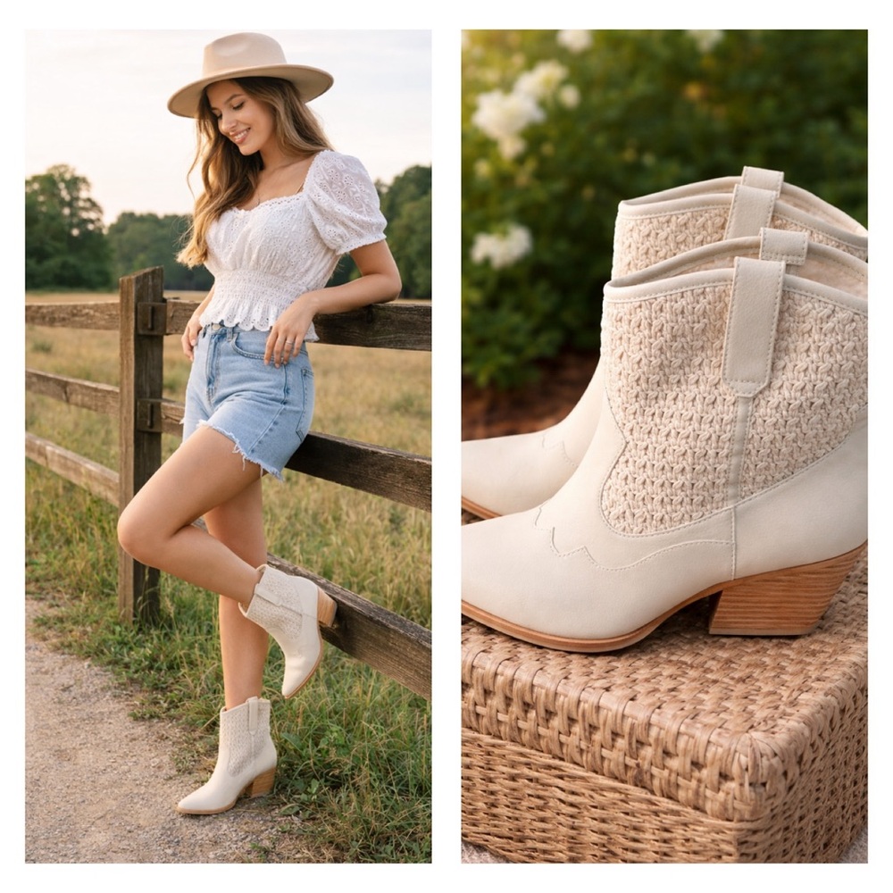 Dolce Vita Cream Woven Western Ankle Boots